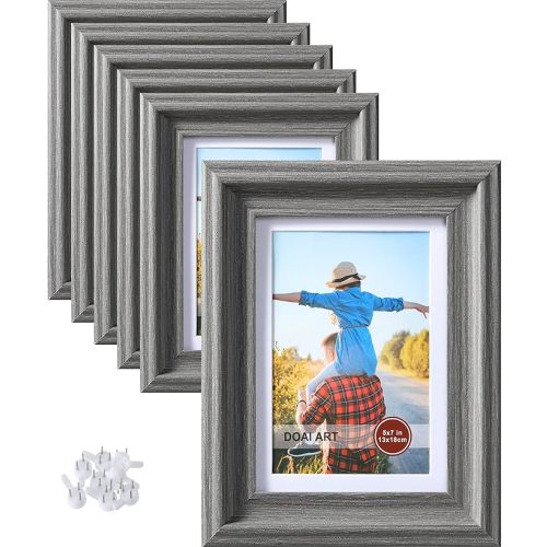 Grey 5x7 Picture Frame, Rustic Wooden Picture Frames with HD Glass, Display Photo 4x6 with Mat or 5x7 Without Mat for Wall or Tabletop, 6Pack - 5x7 inch