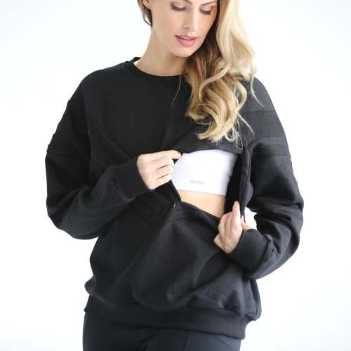 Isabella Oversized Nursing & Pregnancy Sweatshirt (Noir)