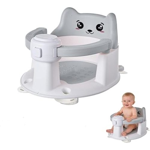 Baby Bath Seat for Babies 6 Months and Up, Non-Slip Bathtub Support Seat for Toddlers, Portable Infant Bath Chair with Strong Suction Cups, Safety Armrest & Cute Bear Backrest