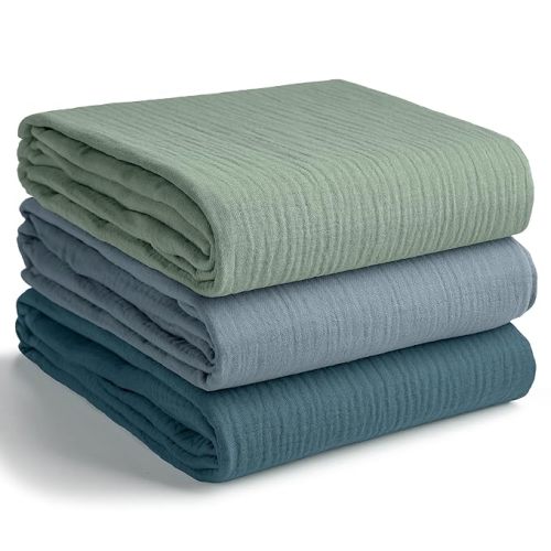 Comfy Cubs Muslin Swaddle Blankets Pack of 3, 42 x 42 Inch Soft 100% Cotton Baby Blanket Set, Large Wraps for Newborns - Self-Soothing Swaddles for Newborns - Neptune, Pacific Blue, Fern