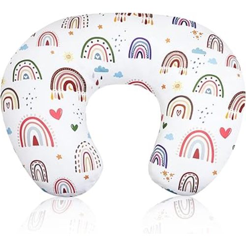 Rainbow Nursing Pillow Cover, Breastfeeding Pillow Slipcover for Baby Girls/Boys, Soft Snug Fits On Newborn Feeding Pillow Case