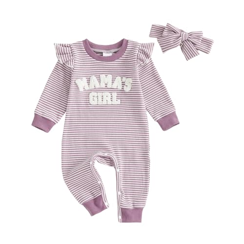 Newborn Baby Girls Romper Outfits Daddy's Girl Embroidery Striped Ruffle Jumpsuit Bodysuit Fall Winter Clothes
