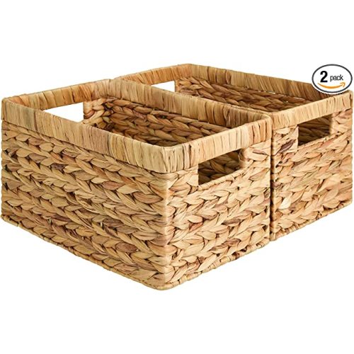StorageWorks Wicker Basket, Baskets for Organizing, Storage Basket with Built-in Handles, Water Hyacinth Shelves (Medium 2-Pack, Natural Hyacinth)