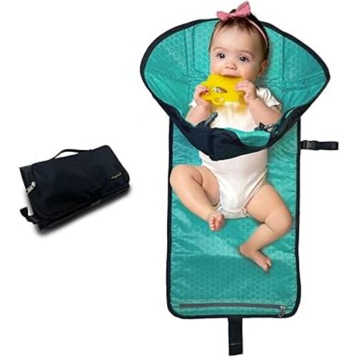 SnoofyBee - Portable Playtime Changing Pad: 3-in-1 Diaper Clutch, Changing Station, and Clean Hands Toy Barrier. Water-Resistant and Stylish, with Dual Storage Pockets. Black-2024-Improved-Version