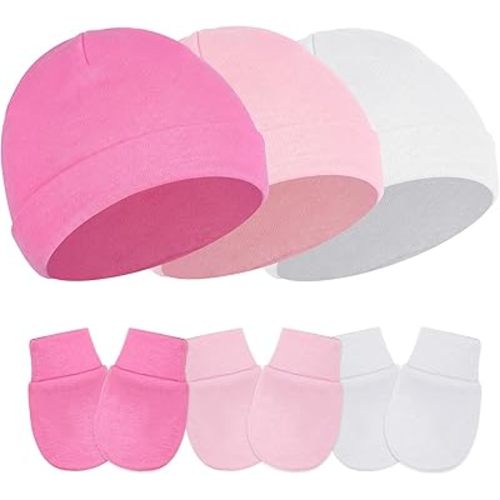 choyaxo 3pair Baby Hats Set Including Baby Hats and Mittens Soft Baby Beanie Mitten for for 0-6 Months Boys Girls