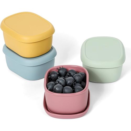 4 pcs 7 oz Silicone Snack Containers for Kids Small Food Containers with Lids, Fruit Container for Lunch, Stackable Lunch Container for Kids, Daycare, School and Travel