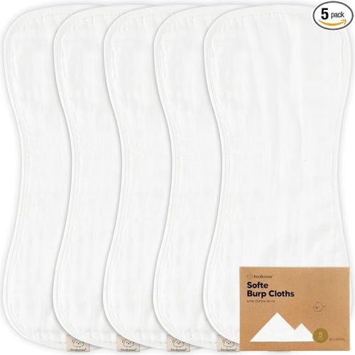 5-Pack Muslin Burp Cloths Baby Boy, Girl - Very Absorbent Baby Burp Cloth Rags, 8-Layers Viscose Derived from Bamboo Cotton Muslin Towel, Super Soft Spit Up Rags, No Shrink Washcloths (Soft White)