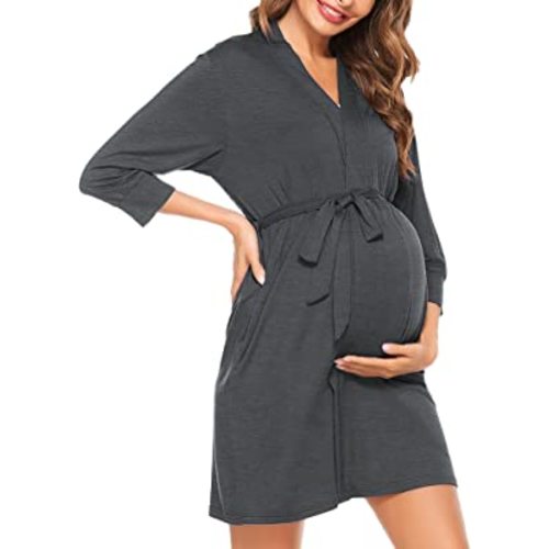 SWOMOG Women's Maternity Nursing Robe Pregnancy Breastfeeding Bathrobes 3 in 1 Labor Delivery Nightgowns