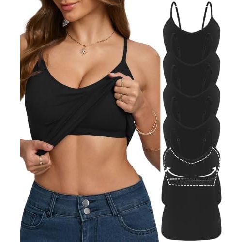 5 Pack Womens V-Neck Cotton Camisole Shelf Bra Tank Tops
