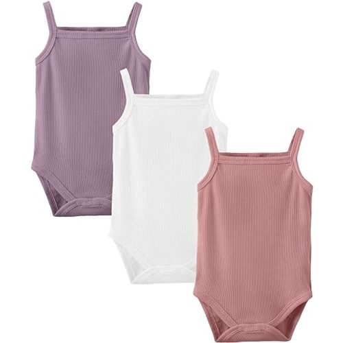 OPAWO Onsies for Baby Girls' Bodysuits 3 Pack Neutral Baby Clothes Spaghetti Strap & Long Sleeve Fall Baby Undershirt 0-2T