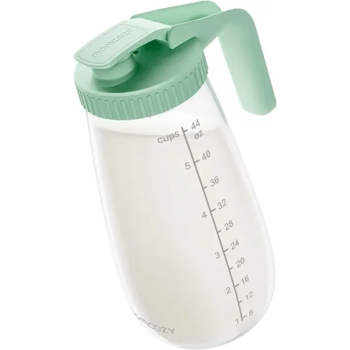Momcozy Glass Breast Milk Pitcher, Formula Breastmilk Storage Container, Heat & Cold Resistant, No Leak Pitcher for Breastmilk with Wide Mouth, Fast Baby Formula Maker, 48OZ, 1 Count