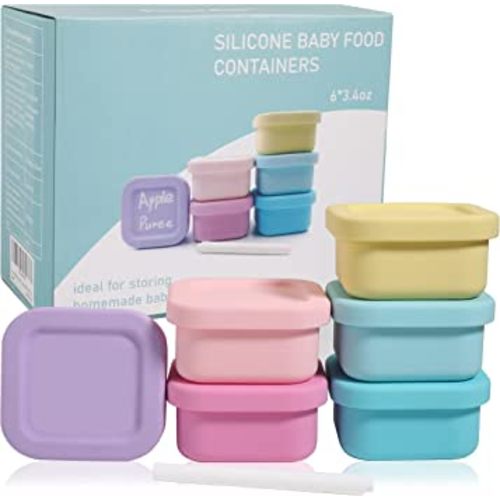 Finorder 6 Pack 100% Silicone Baby Food Storage Containers, 3.4 oz Leak-Proof, Microwave, Freezer, Boiled Safe Food Storage Snack Jars, FDA Grade Toddler Jars for Food and Condiments, Pastel Colored