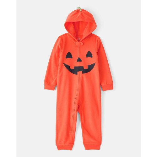 Toddler Halloween Jack-O-Lantern Fleece Hooded Zip-Up 1-Piece Pajama Jumpsuit - Orange | Carter's