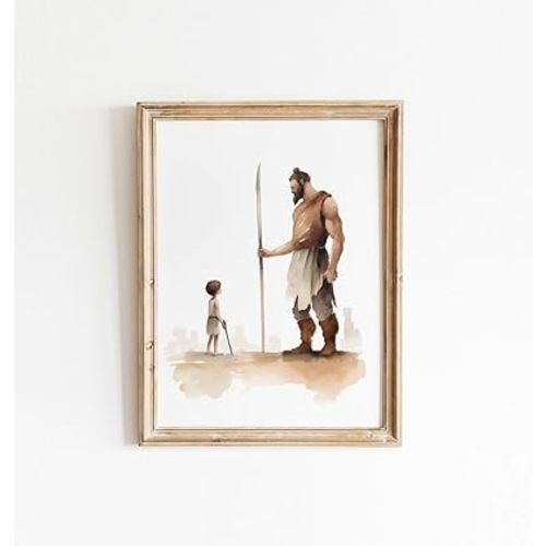 HUNGMETALCRAFT98 David and Goliath, Bible Stories, Pastoral Gift, Preacher, Jesus Picture, Bible Scripture Wall Decor, LDS Picture Christ (Unframed)