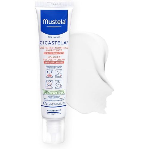 Mustela Cicastela Crema de recuperación de humedad, ungüento multiusos para bebés para molestias en la piel, con aguacate natural y ácido hialurónico, sin fragancia, 1.35 onzas líquidas