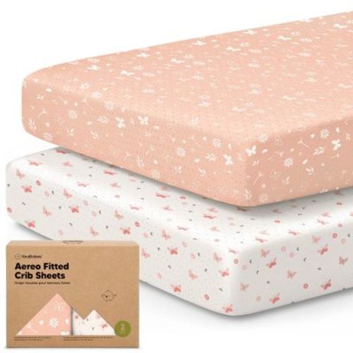 2pk Aereo Fitted Crib Sheets for Boys, Girls, 52x28 Standard Baby Crib Mattress Sheets, Bamboo Viscose Cotton (Butterflies)