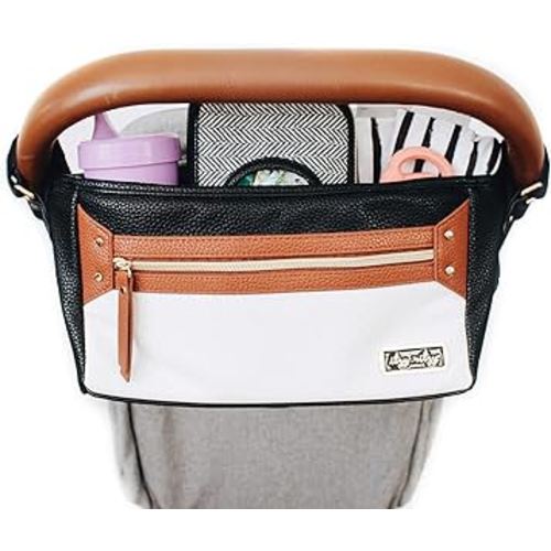 Itzy Ritzy Adjustable Stroller Caddy and Organizer Bag Featuring Front Zippered Pocket, 2 Built-In Interior Pockets & Adjustable Straps to Fit Nearly Any Stroller (Coffee and Cream)
