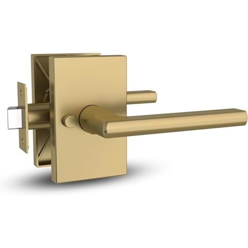 Mega Handles Glamor Privacy, Lever & Lock Door Handle Set for Hallway, Closet and Bathroom, Keyless Lock, Heavy Duty Door Levers, Fits All Standard Door Sizes, Screws Included - Satin Brass (1 Pack)