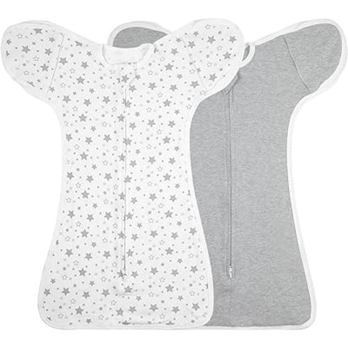2 Pack Transition Swaddle with 2 Way Zipper, 2 in 1 Arms in/Out Transitional Arms Up Swaddle, 100% Cotton Newborn Swaddle Zipper Swaddles Baby Swaddling Sack Sleeping Sack 0-3 Months