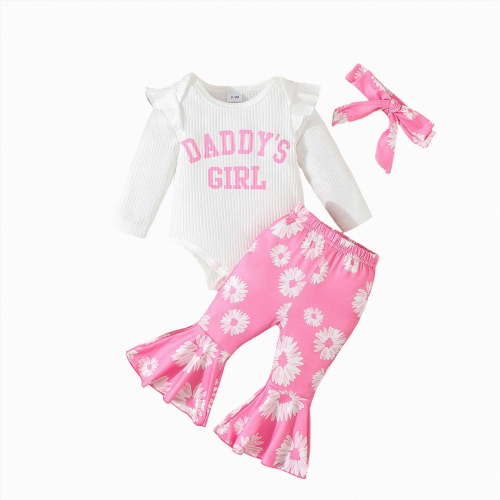 TOWED22 Baby Girl Fall Winter Clothes Long Sleeve Romper + Bow Print Pants + Headband Set 3pcs Newborn Infant Girl Outfits(White,0-3 M)