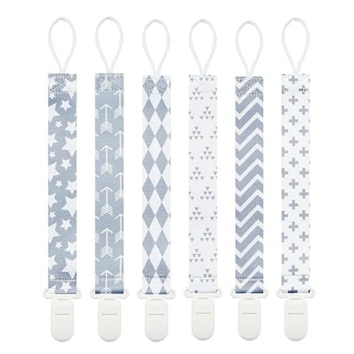 Neutral Grey Pacifier Clips 6 Pack Holder Clips for Pacifiers,Teether and Binky(Arrow)