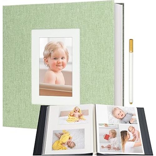 Vienrose Photo Album Self Adhesive for 2x3 4x6 5x7 8x10 Pictures DIY Scrapbook 60 Blank Pages Linen Cover Memory Book for Wedding, Baby Growth, Travel, Grassgreen