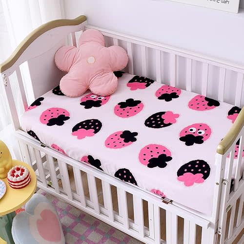 Soft Skin-Friendly Cute Strawberry Printed Crib Sheet for Boys Girls,2 Pack Crib Mattress Sheet or Toddler Bed Sheet, Baby Fitted Crib Sheet (Pink Strawberry)