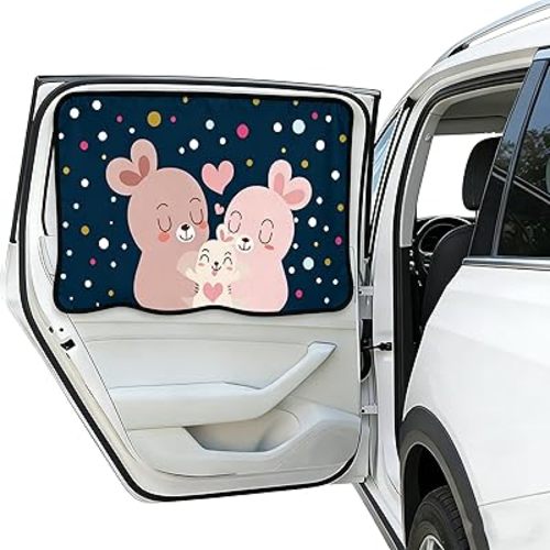 Magnetic Car Window Shade for Baby,Blackout Car Window Curtain,Car Shades for Side Windows,Sun Shade for Car Window baby,Cartoon Pattern Car Window Covers,UV Protection & Heat Blocking (Rabbit Family)