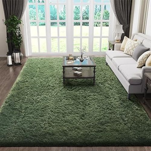 Ophanie Gray Green Rugs for Living Room 5x8,Grass Shag Fluffy Large Fuzzy Plush Soft Carpets,Floor Shaggy Area Rugs for Bedroom,Carpet for Kids Boys Girls Dorm Decor with Over 99 pcs Pile fibers