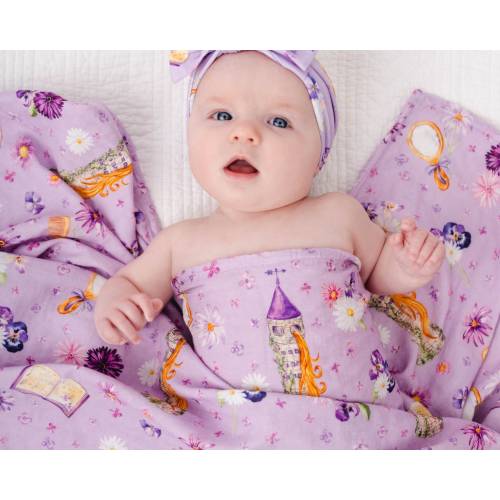 Baby Girl SWADDLE Blanket, Princess Rapunzel Swaddle Blanket, Newborn Photo Prop, Bamboo Swaddle Purple and Pink, Newborn Swaddle