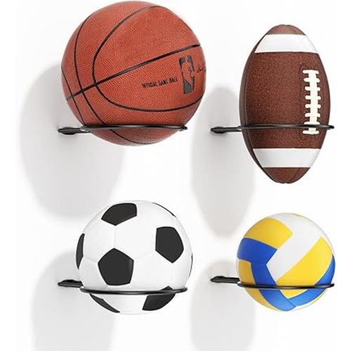 Ball Holder Wall Mount Set –Sports Ball Racks for Basketball, Soccer, Volleyball, Football – Wall Storage & Display for Sports Room