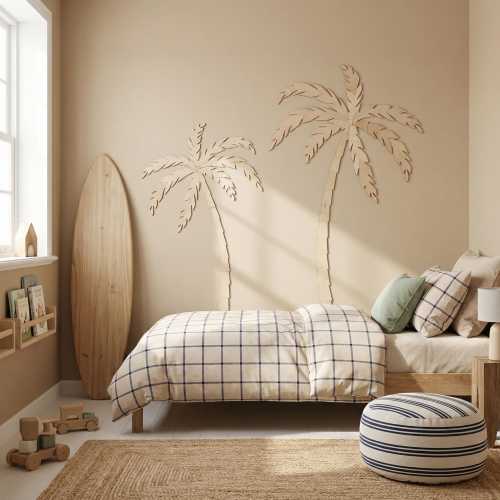 Set of Two Wooden Palm Trees – Two Size Sets for Kids’ Rooms, Surf Decor, Birthday Gift, Little Surfer Room, Holiday Mood