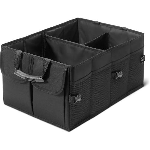 Amazon Basics Trunk Organizer for Car, Multi-Compartment Car Storage, Foldable, 13.5 Gallon, Black