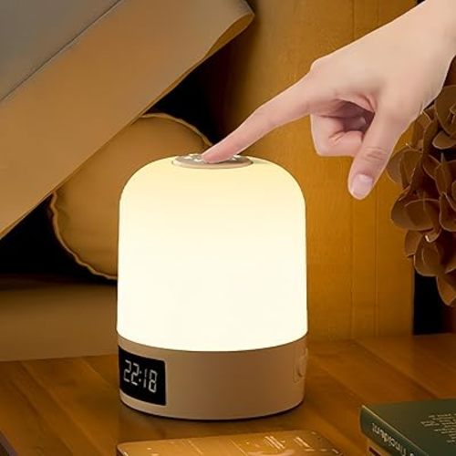 Rechargeable Baby Night Light with Remote Control - Touch Sensor, 3 Colors (White/Warm/Warm-White), Dimmable Brightness, Timer and Clock for Nursery, Breastfeeding, and Travel
