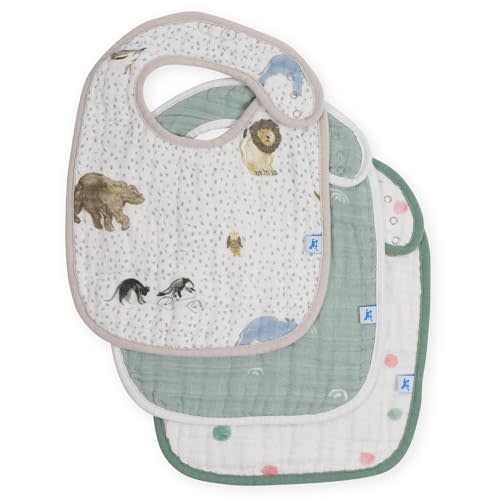 Little Unicorn Premium Classic Bib 3 pack | Adjustable as baby grows | Soft fabric on skin | Great for first time eaters (Party Animals)