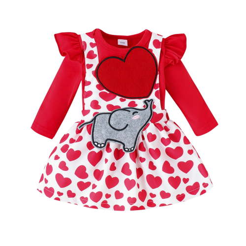 Bagilaanoe 2Pcs Newborn Valentine's Day Outfits Baby Girls Overalls Dress Set Ruffle Long Sleeve Romper Tops + Heart Suspender Skirt 3M 6M 12M 18M Infant Casual Clothes