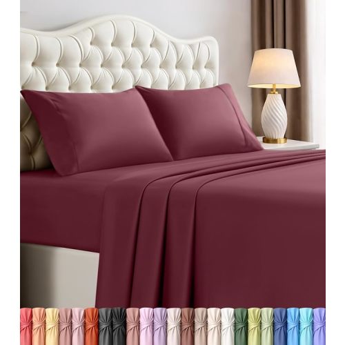 Queen Sheets Set, 4 Pieces 16" Deep Pocket Hotel Luxury Bed Sheets, Beige