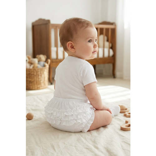 40019-Baby Girls Ruffle Diaper Covers - White Bloomers