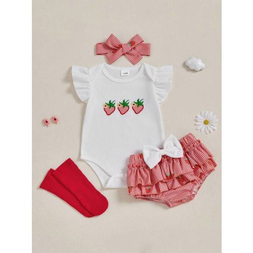Newborn Baby Girl Clothes 0 3 6 9 12 18 Months Summer Outfit Short Sleeve Sunflower Embroidery Romper + Shorts + Headband + Socks Set Infant Clothes | SHEIN USA