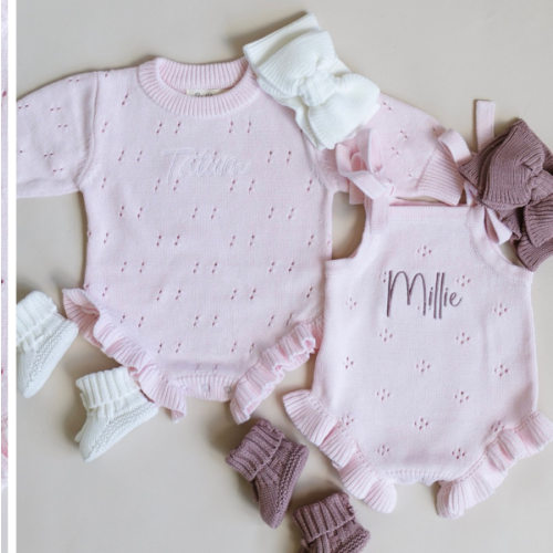 Pointelle Frill Knit Romper - Blush – Pine Kids Co