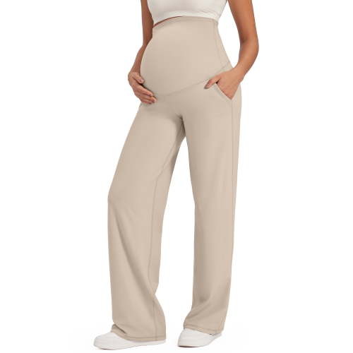 G4Free Maternity Pants Over The Belly Yoga Dress Work Pregnancy Pants Stretchy Lounge Wide Leg Trousers with Pockets