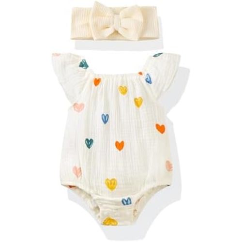 Renotemy Preemie Newborn Baby Girl Clothes Infant Cotton Linen Romper Summer Outfit for Girls Ruffle Sleeve Bodysuit Jumpsuit