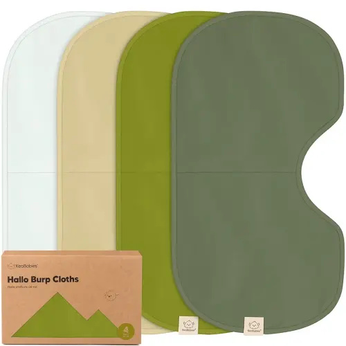 KeaBabies 4-Pack Baby Burp Cloths Baby Girl, Boy - Organic Cotton Burp Cloth, Extra Large, Absorbent, Soft Burping Cloths & Bibs Set for Babies, Newborn Burp Clothes, Thick Burp Rags (Palms)