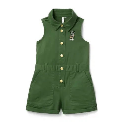 Girl Soft Forest Green Disney Minnie Mouse Twill Romper by Janie and Jack