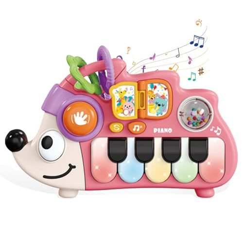 Baby Musical Piano Toys for Toddler age1-3, Busy Board with Music & Light, Birthday Toy for Infant Toddler 1-3 Years and Older Boy Girl Gifts (Pink-Hedgehog)