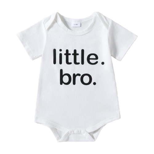 LIIPEE Boys Baby Bodysuits Soft Stretchy Short Sleeve Solid Color Crew-Neck Jumpsuit Letters Printed Romper For Newborn Toddler Comfortable Everyday Wear Snap Closure Onesie,White,0-3 Months