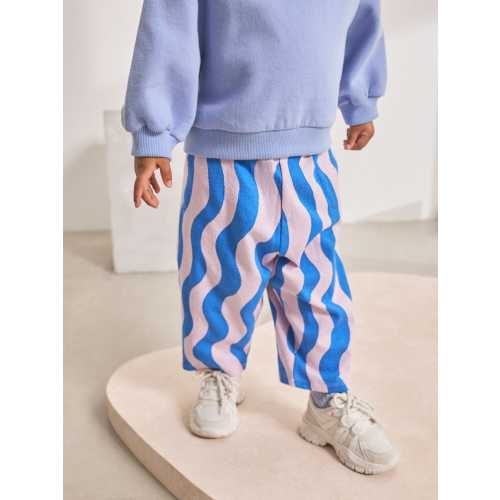 Blue/Lilac Wave Stripe Textured Barrel Leg Trousers (3mths-7yrs)