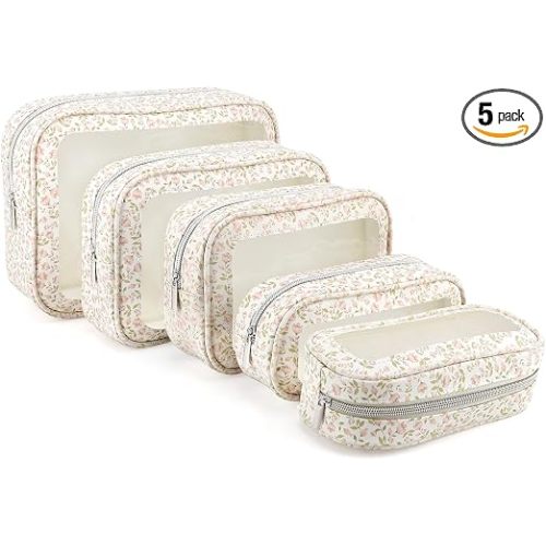 YOPCDJ 5PCS Diaper Bag Organizer Pouch Set, TSA Approved Toiletry Bag, Clear Waterproof Makeup Bag Set, Purse Organizer Pouches,Travel Organizer Bags for Women and Kids