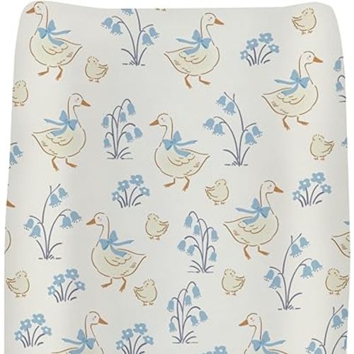 Vintage Geese Boho Flowers Bows Changing Pad Covers for Baby Girls Boys Spring Ducks Blue Floral Fitted Change Table Covers Mats Pastel Farm Animal Soft Diaper Change Table Sheets 32''×16''