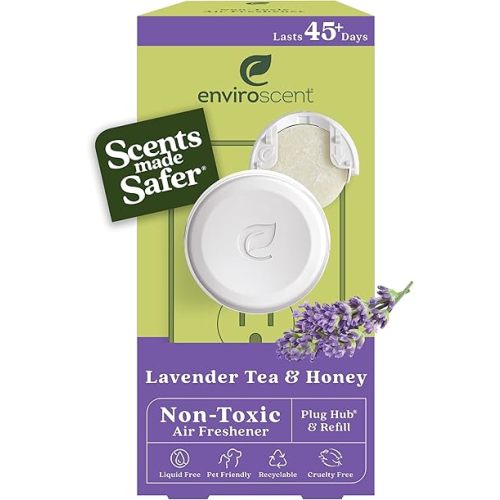 Enviroscent Non Toxic Air Freshener (Lavender Tea & Honey) Plug-in Home Fragrance Last 45+ Days | Kit includes 1 Refillable Plug In Warmer & 1 Scent Refill